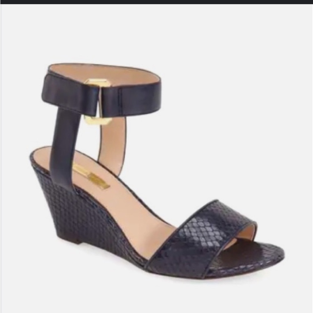 LOUISE ET CIE Wedge Sandals Ankle Strap Wedge Navy Blue Size 6